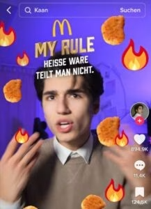 TikTok-Ansicht der McDonald's Kampagne „My Rule – Heiße Ware teilt man nicht“ mit Creator und Chicken McNuggets