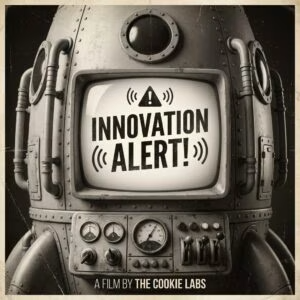 Retro-Fernseher mit der Einblendung „Innovation Alert!“ im Cookie-Labs-Stil